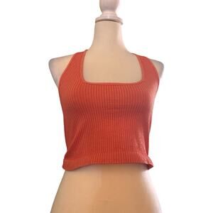 Free People Movement Good Karma Square Neck Ribbed Sports Bra, Orange, Size M/L